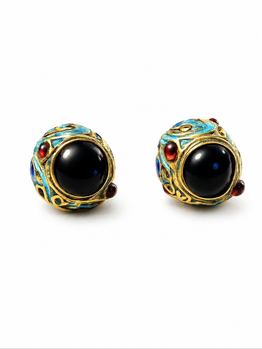 Vintage Russian Enamel Drop Egg Earrings - Missing Hooks - Picture 3 of 3